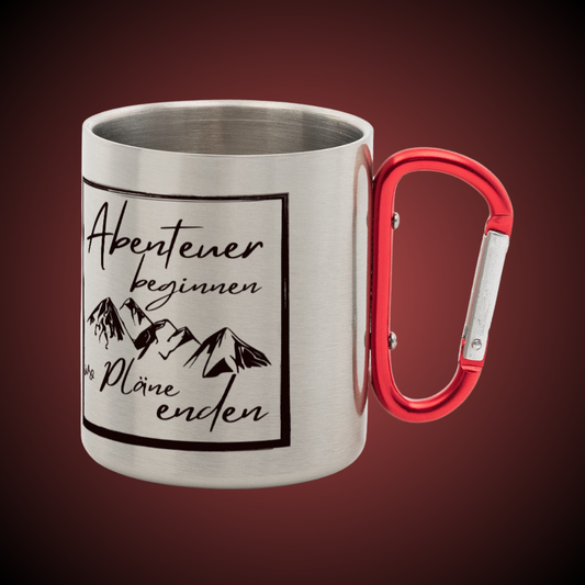 Abenteuer - Edelstahl-Tasse mit Karabiner