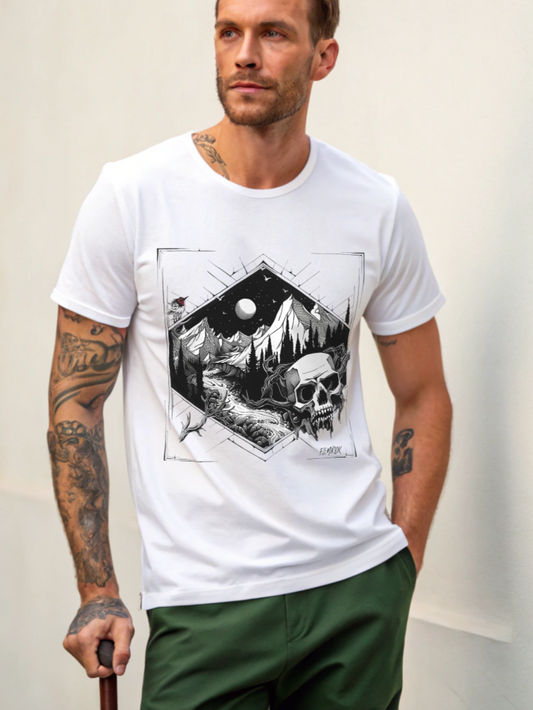 Skull n Mountains - Herren Shirt Frontprint
